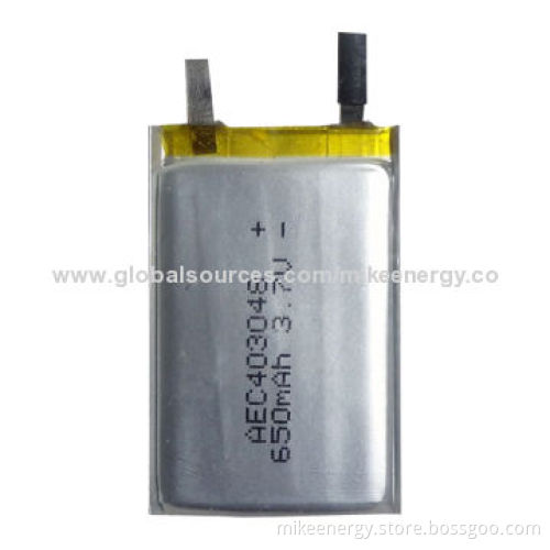Li-polymer Battery with 650mAh Capacity and 3.7V Nominal Voltage